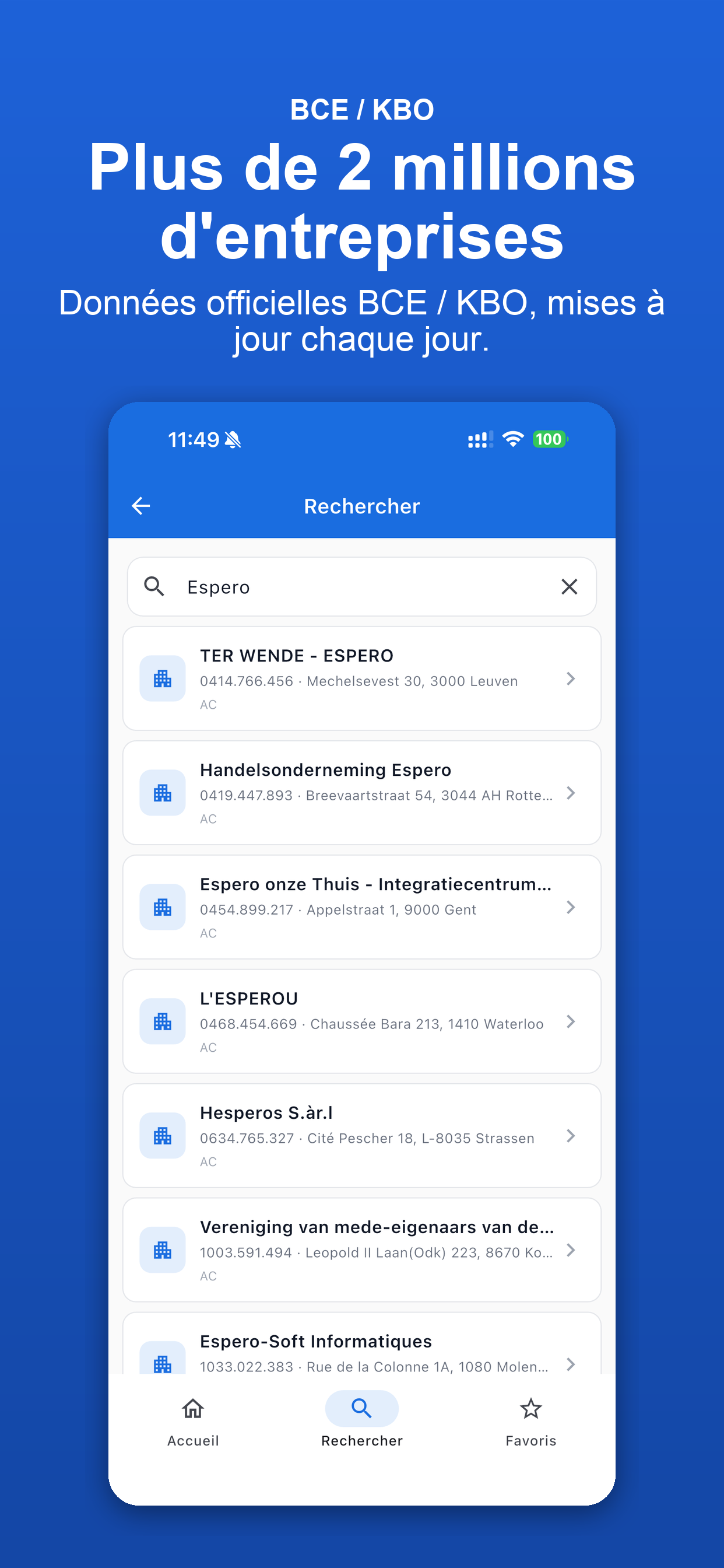 Favoris et historique de recherche — Company Belgium BCE