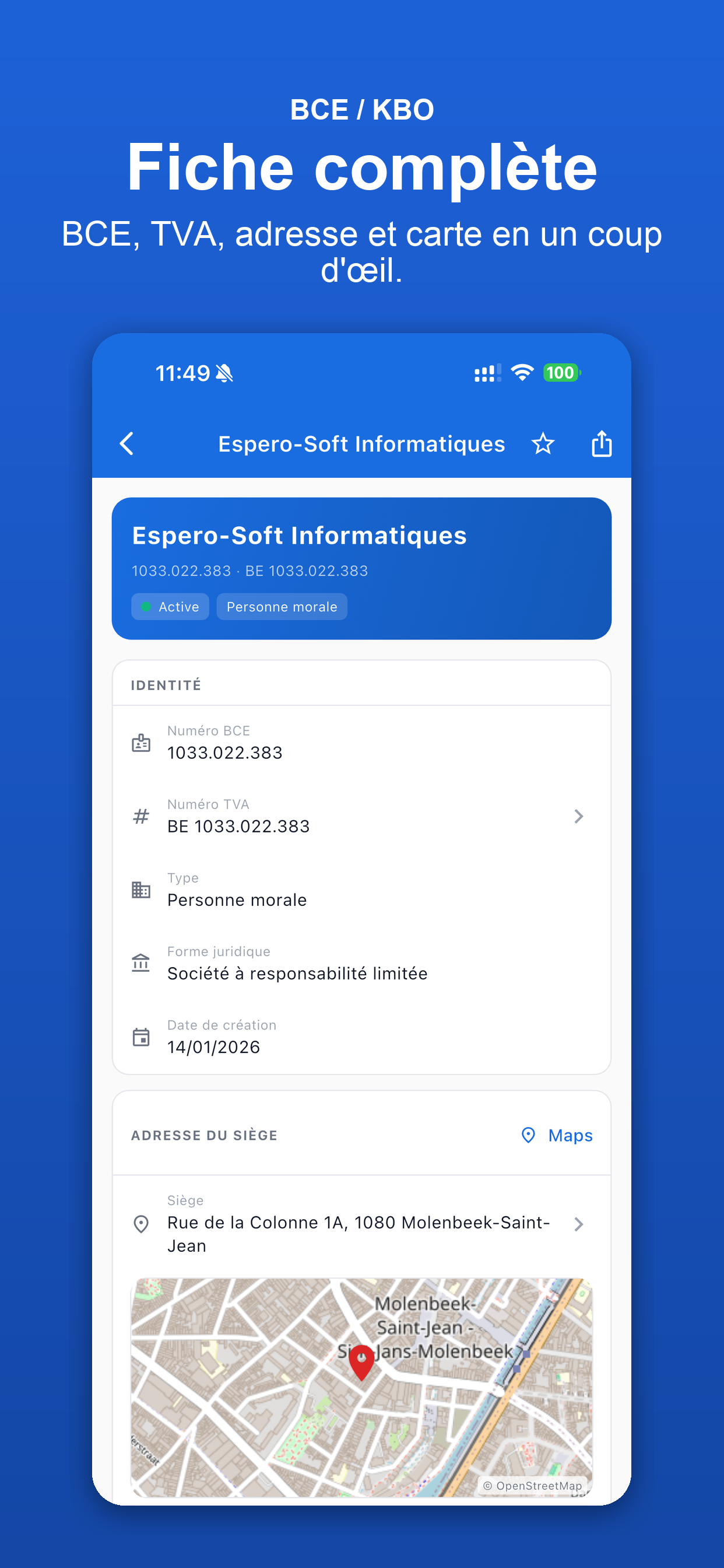 Scanner de numéro TVA belge avec reconnaissance automatique — Company Belgium BCE
